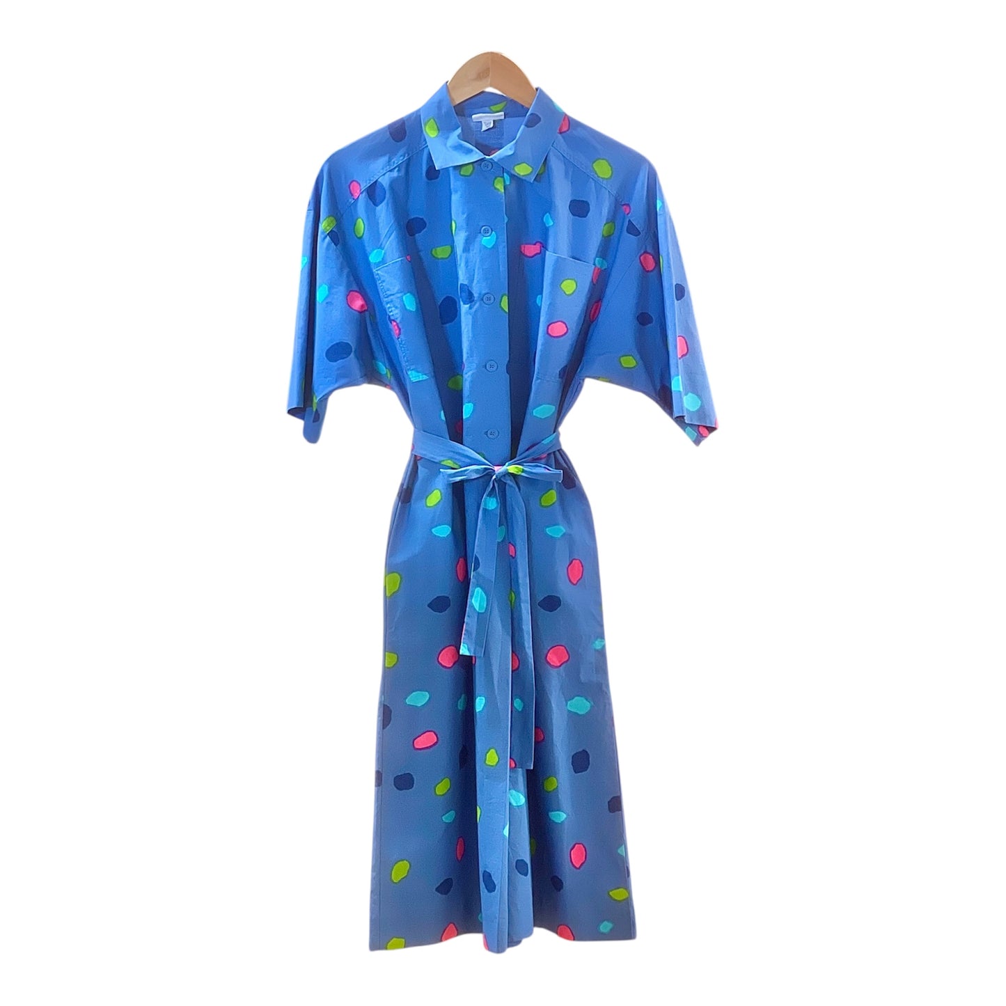 Framsida Marimekko klänning vintage flerfärgad prickig blå Suomi Finland design retro