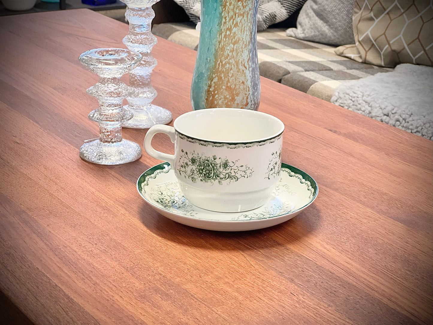 Vintage Grön Anna Rörstrand Jumbo Choklad Mugg Stor Vintage Kopp & Fat