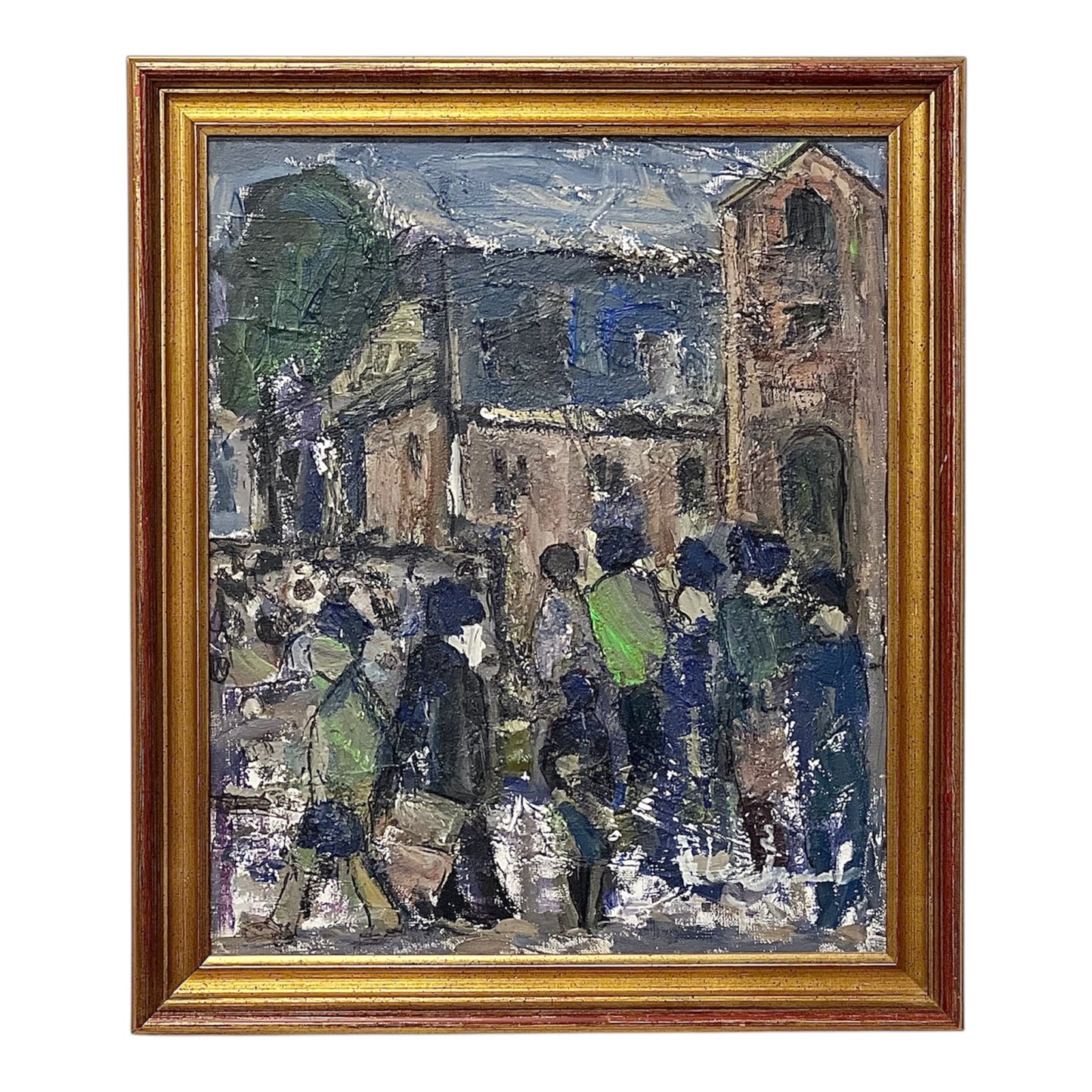 Oljemålning Kai Kyrkgång Vintage Hus Träd