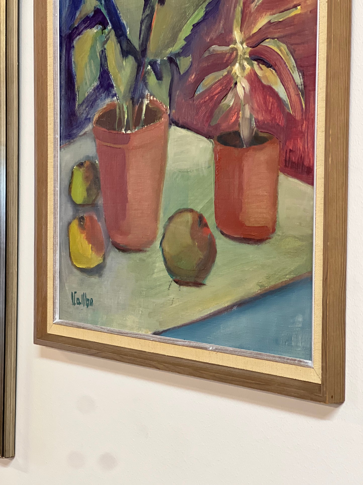 Olja Pannå Stilleben Frukter Växter Vintage