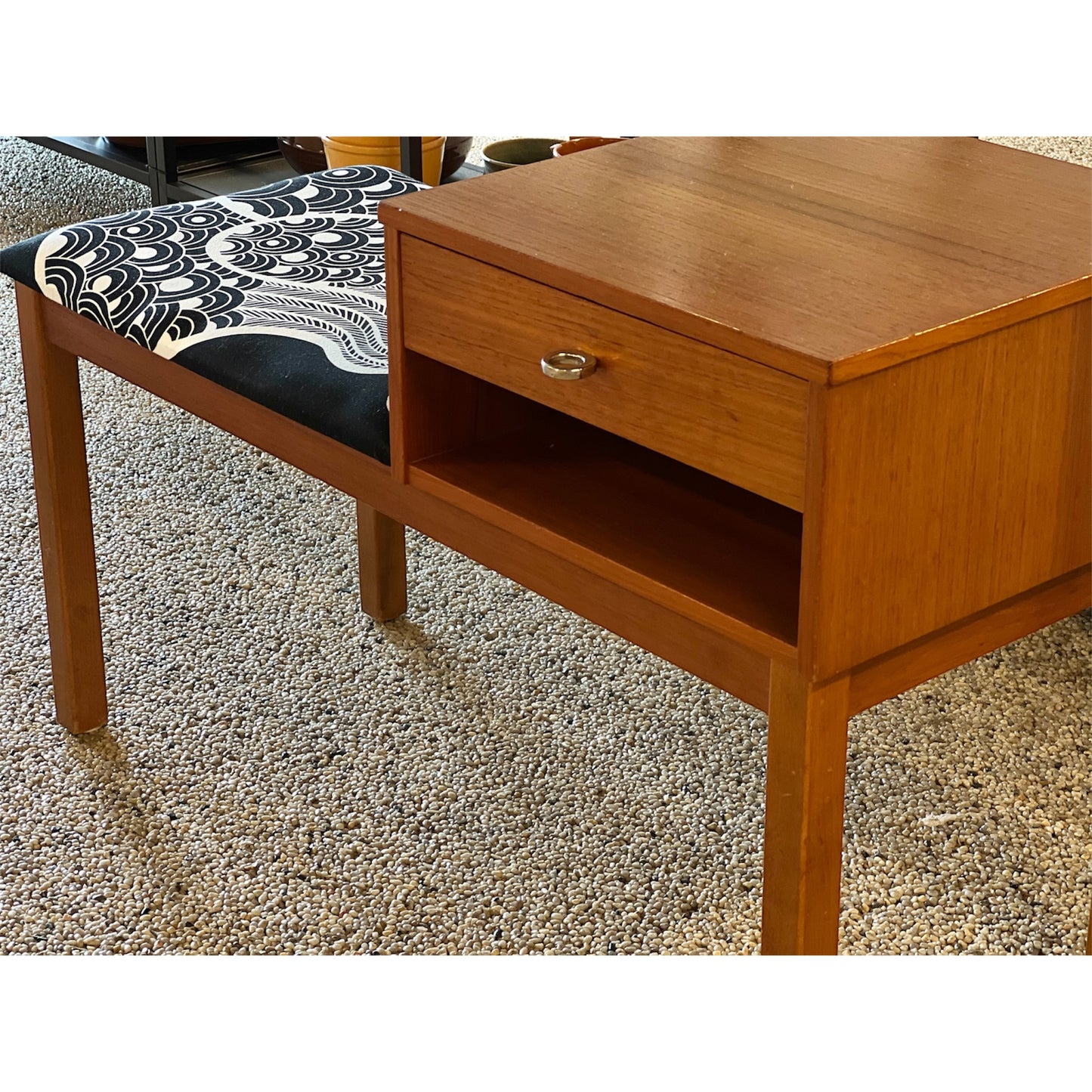 Telefonbänk Retro Teak Omklädd Sits Cilla Ramnek IKEA Vintage Midcentury