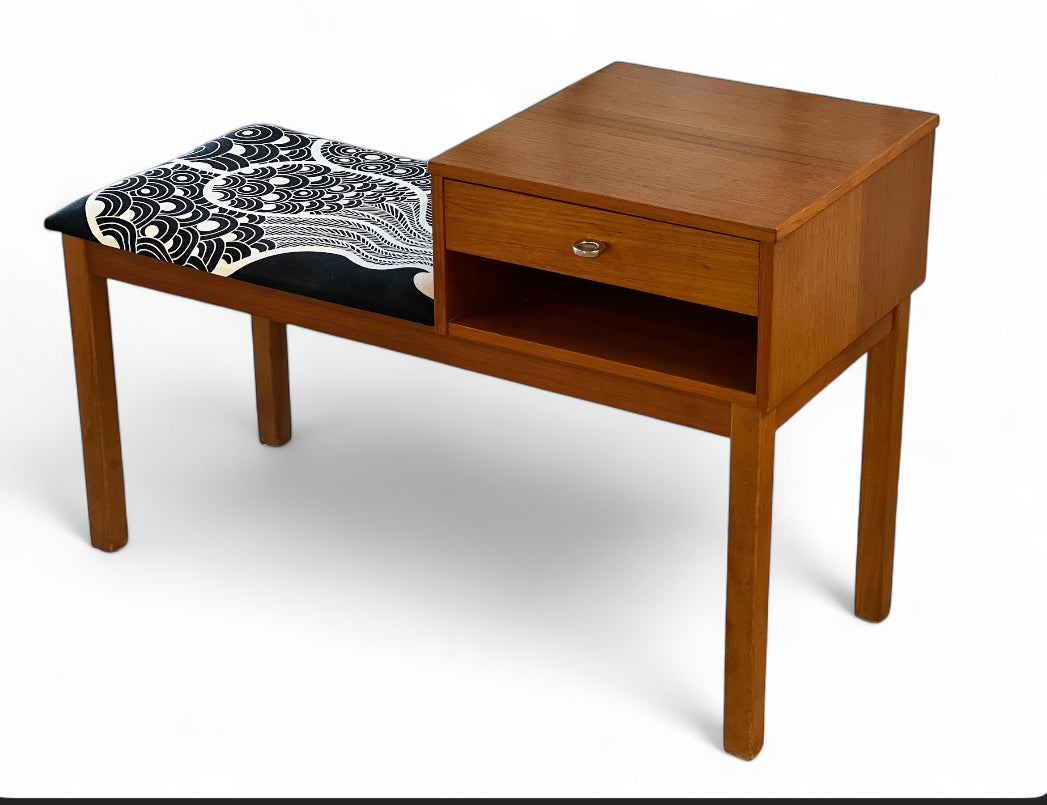 Telefonbänk Retro Teak Omklädd Sits Cilla Ramnek IKEA Vintage Midcentury