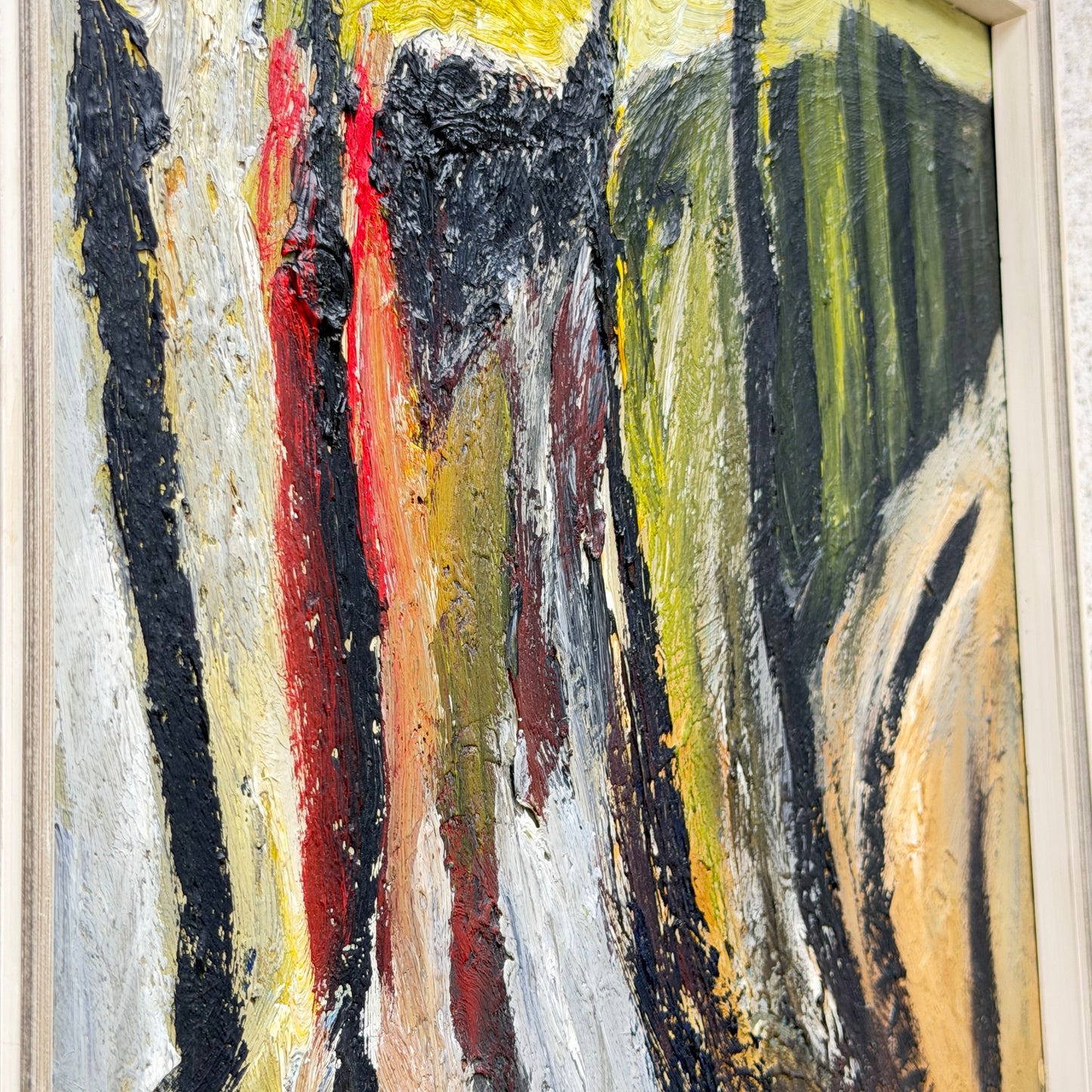 Olja på pannå impressionism Abstrakt Impasto Signerad 50-tal Mid Century