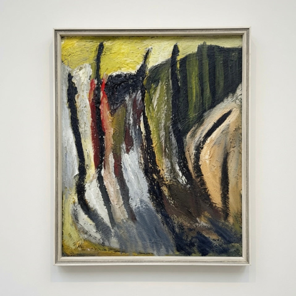 Olja på pannå impressionism Abstrakt Impasto Signerad 50-tal Mid Century