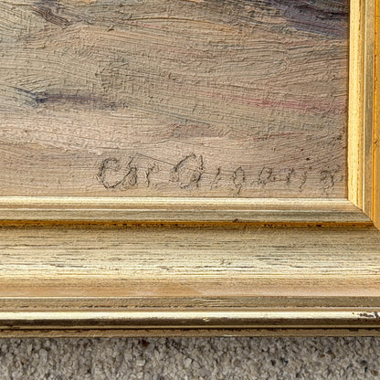 Olja på pannå Mid Cenutry Signerad Impressionism Oljemålning Vintage Hav Strand 50/60-tal