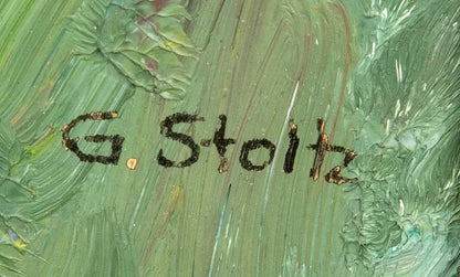 Jette Stoltz Blomsterstilleben 1945 Olja på pannå Vintage Swedish Art