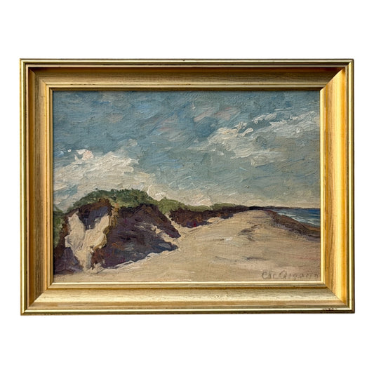 Olja på pannå Mid Cenutry Signerad Impressionism Oljemålning Vintage Hav Strand 50/60-tal
